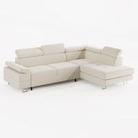 ECKSOFA CAROLINE Rechts Creme matter Veloursstoff mit Schlaffunktion und Bettkasten - Chromfarben/Creme, Textil (253/190cm) - Barchello