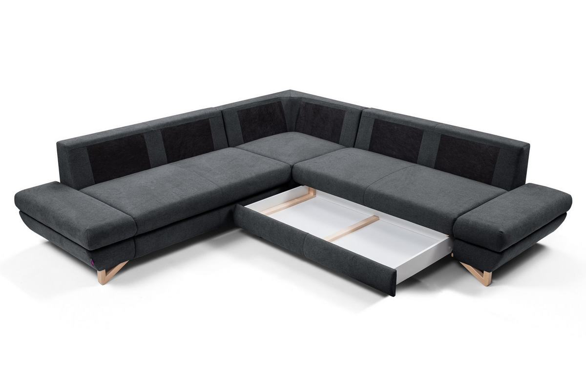 ECKSOFA CASA III L-S Anthrazit Plüsch-Stoff mit Schlaffunktion - Anthrazit, Holz (272/272cm) - MASSENO