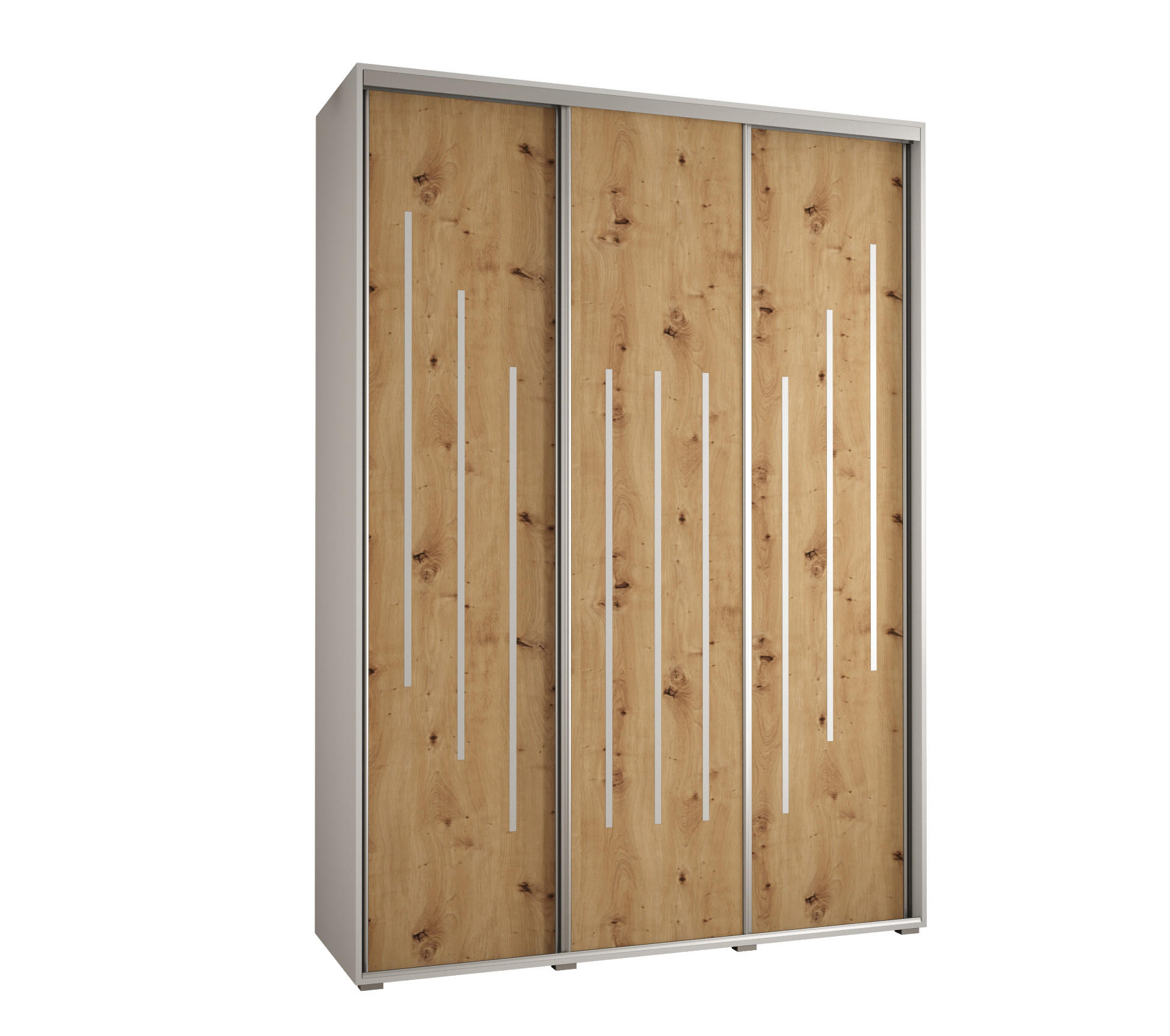 Abiks Möbel Schwebetürenschrank Weiß, Eiche Artisan, Silber 170x235x45 cm