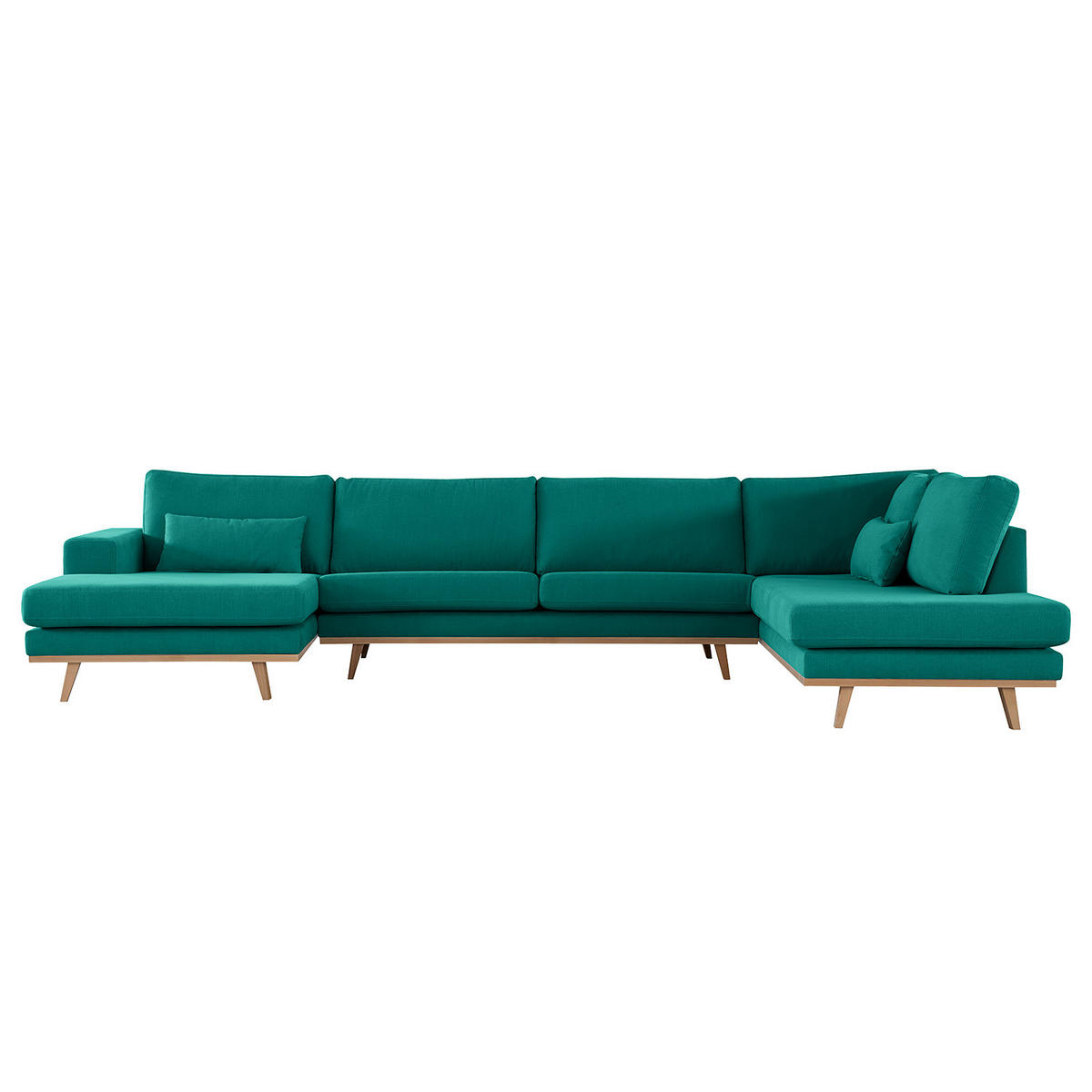 WOHNLANDSCHAFT mit Longchair - Buchefarben/Petrol, Textil (371/81/219cm) - home24