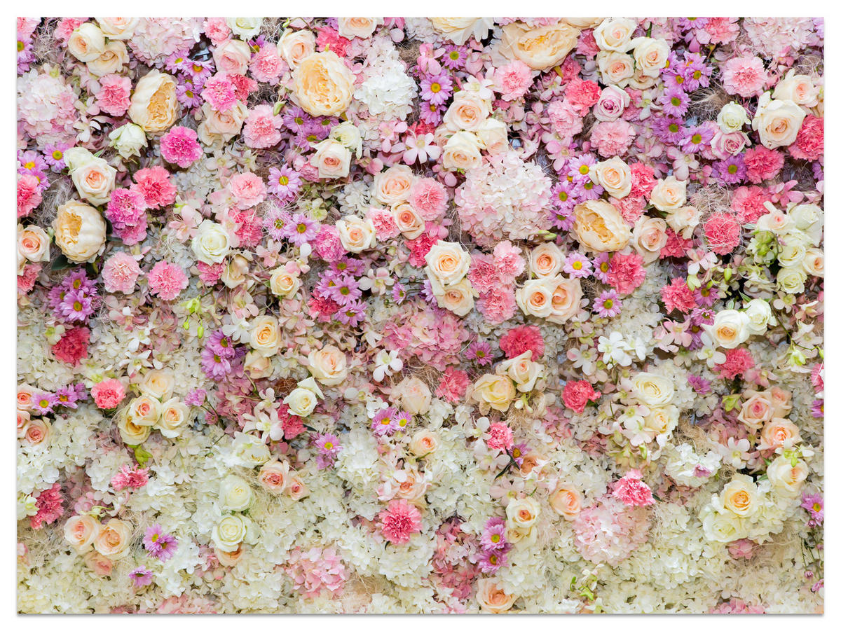 FOTOTAPETE für Schlafzimmer Rosen Pfingstrosen Blumenvielfalt Boho 450x315 - Beige/Gelb, Papier (450/315cm) - Muralo