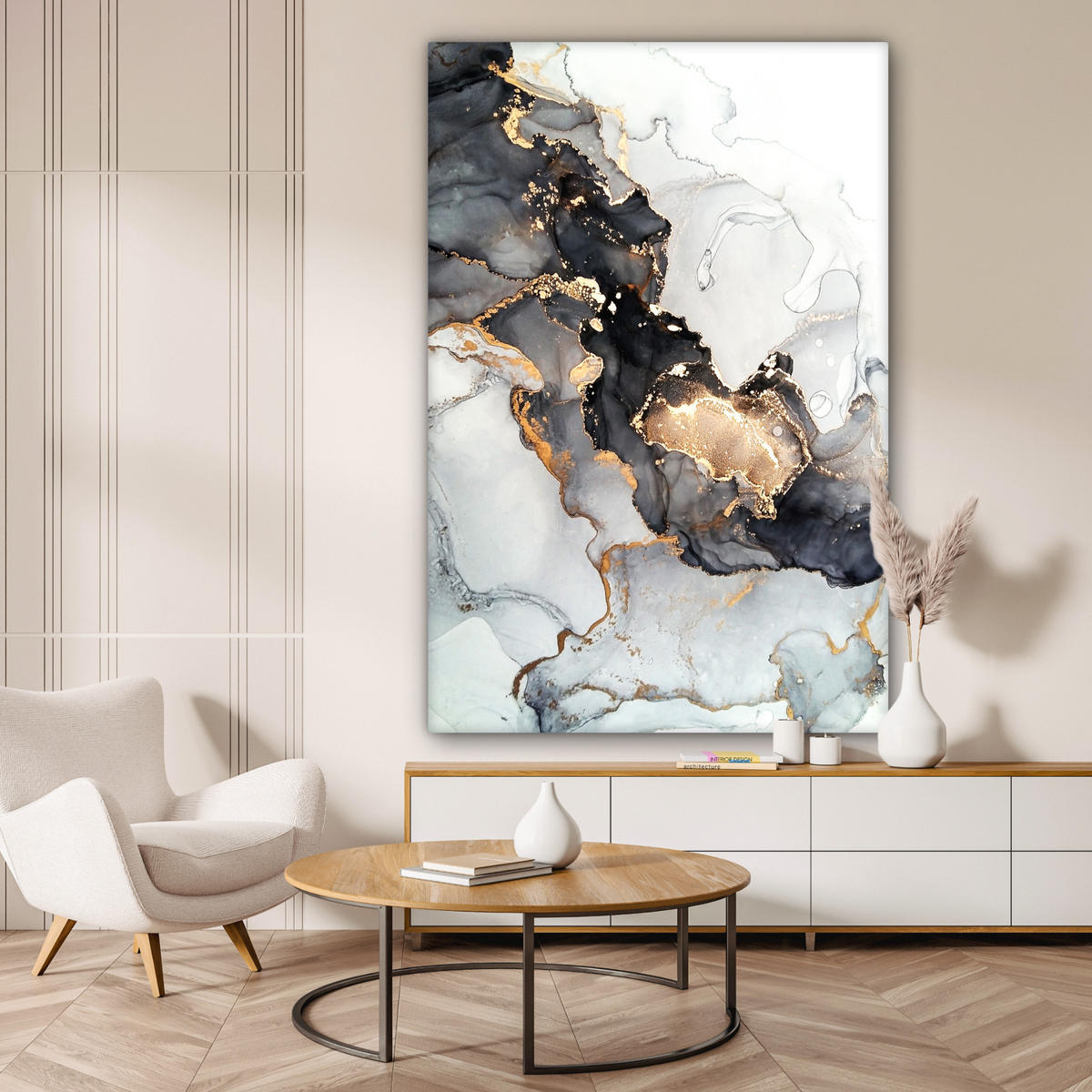 SLIKA NA PLATNU Marmor 90x140 cm - zlate barve, tekstil (90/140cm) - MuchoWow