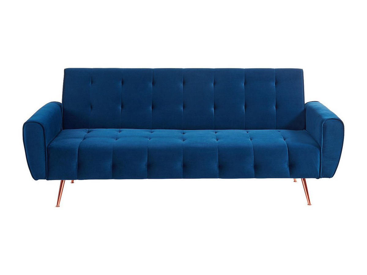 SCHLAFSOFA Klappsofa 3-Sitzer - Samt - Dunkelblau - POLANI - Blau, Textil (209/83/83cm) - Vente-Unique