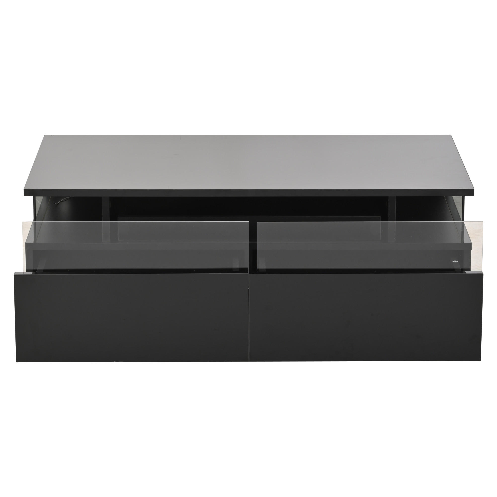 COUCHTISCH 90/45/35,5 cm Schwarz aus Holzwerkstoff mit abnehmbarem Tablett und LED-Licht - Schwarz, Holzwerkstoff (90/45/35.5cm) - OKWISH