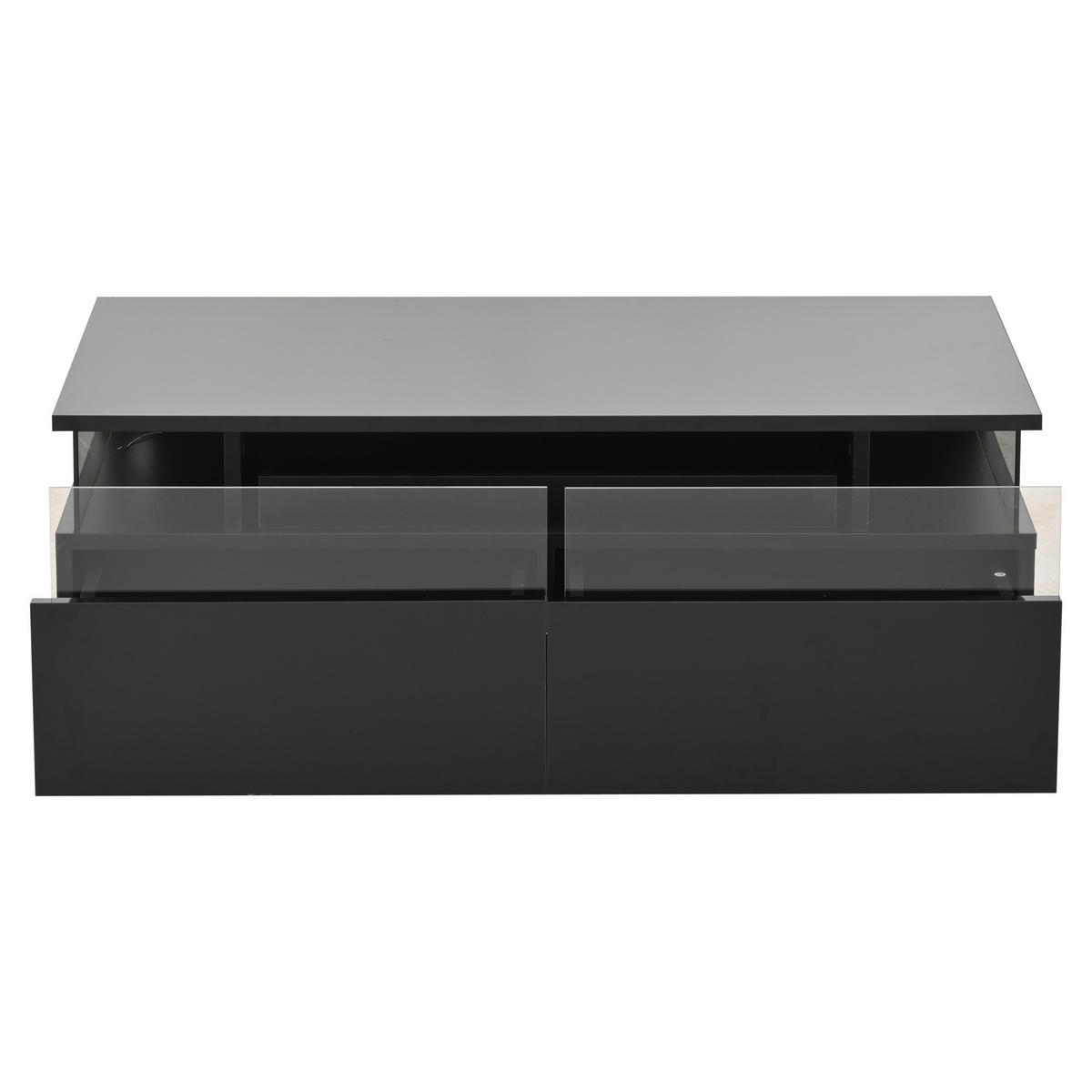 COUCHTISCH 90/45/35,5 cm Schwarz aus Holzwerkstoff mit abnehmbarem Tablett und LED-Licht - Schwarz, Holzwerkstoff (90/45/35.5cm) - OKWISH