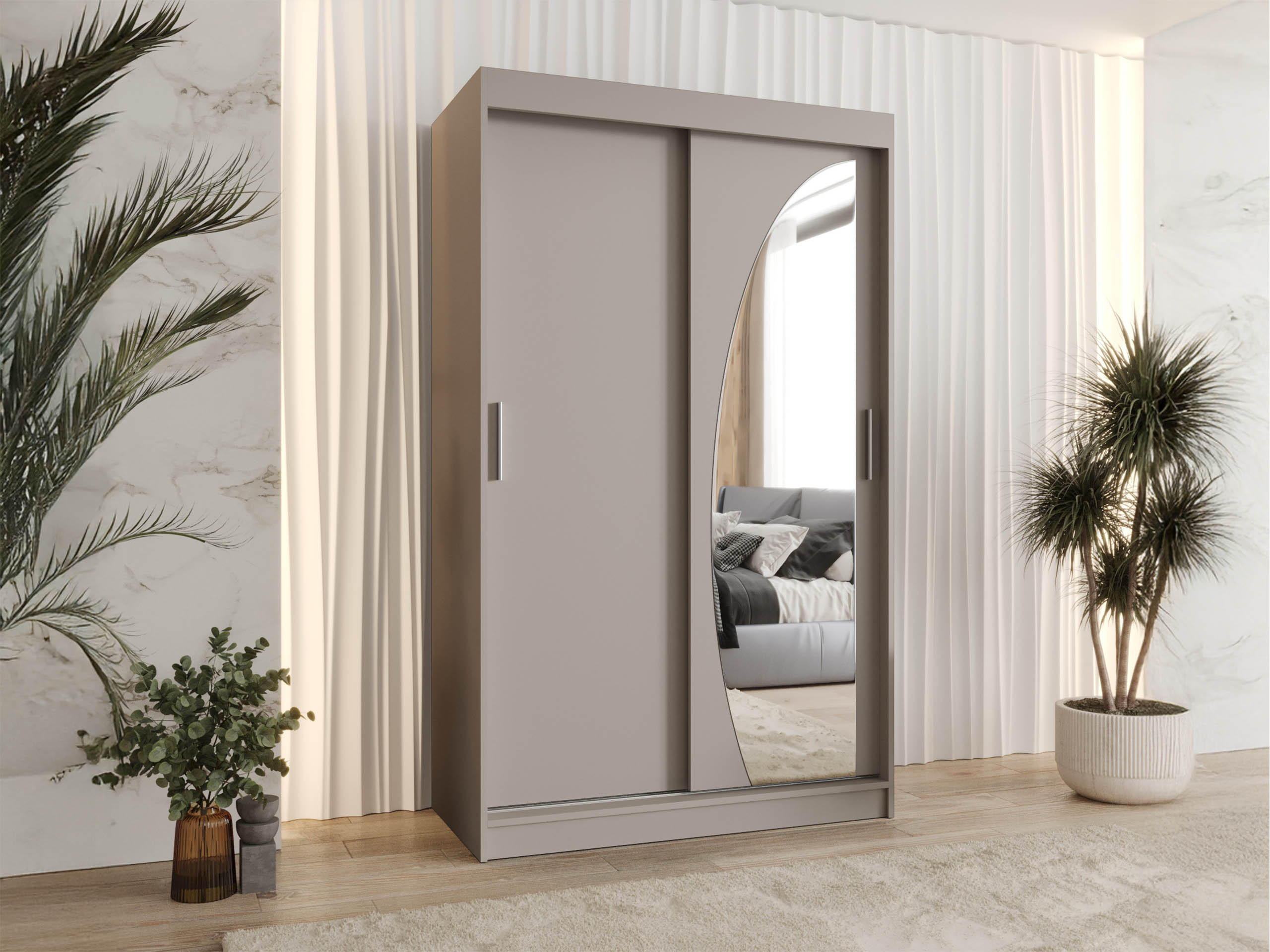 SCHWEBETÜRENSCHRANK Wika 120 cm - Kaschmir/Silberfarben, Holzwerkstoff/Kunststoff (120/200/62cm) - MIRJAN24