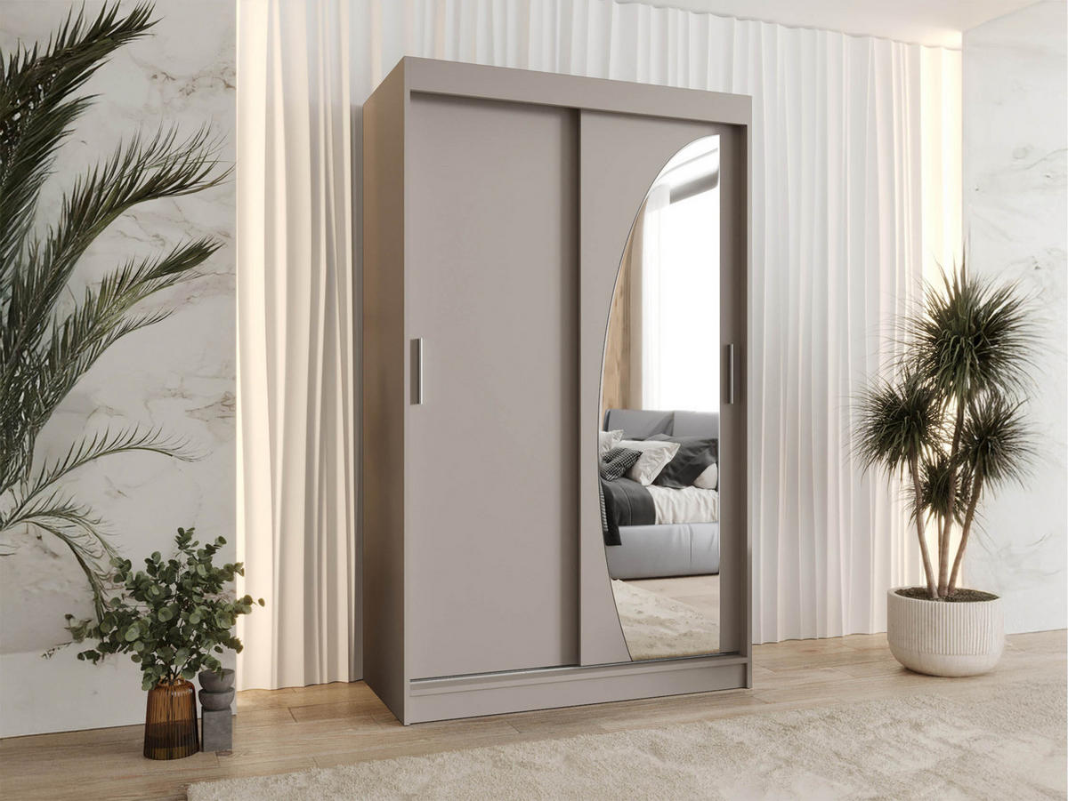 SCHWEBETÜRENSCHRANK Wika 120 cm mit Schubladen - Kaschmir/Silberfarben, Holzwerkstoff/Kunststoff (120/200/62cm) - MIRJAN24