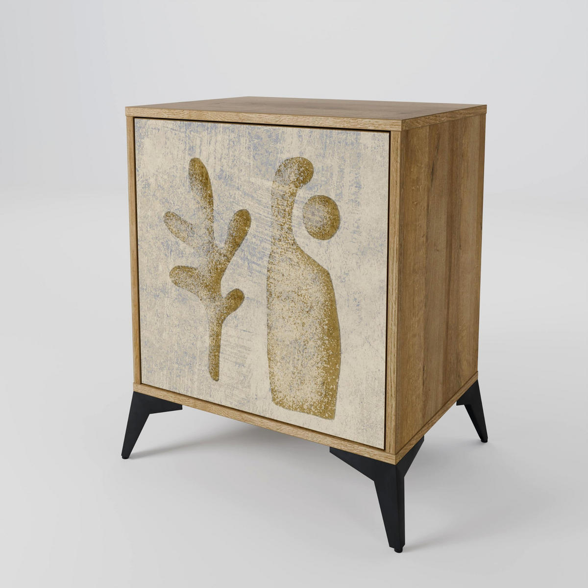 SIDEBOARD SAND SCULPTURES, Eichefarben, 57,5x42x75,5 cm, Goldfarbene Metallfüße - Eichefarben/Goldfarben, Holzwerkstoff/Metall (57.5/75.5/42cm) - SpaceRebels