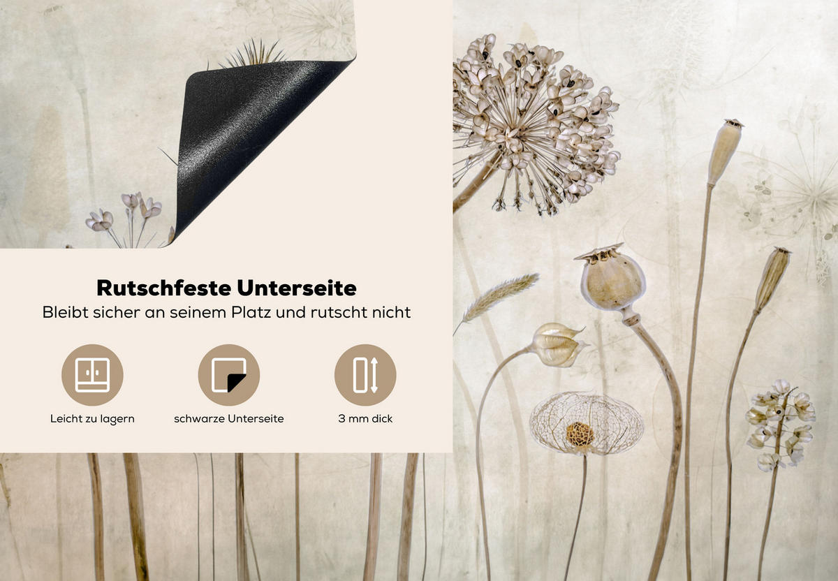 HERDABDECKPLATTE Blumen - Aquarell - Stilleben - Braun - Vintage 75x52 cm - Sandfarben, Kunststoff (75/0.2/52cm) - MuchoWow