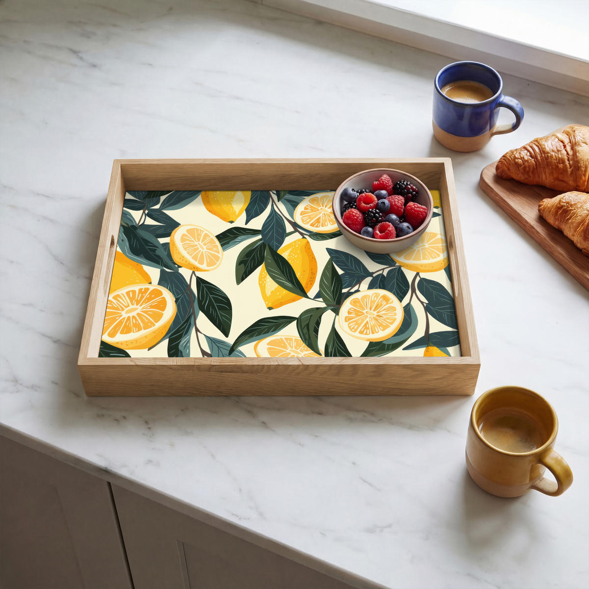 TABLETT - Zitronen - Früchte - Blätter - Gelb - Grün - Beige - 40x30 cm - Gelb, Holz (40/5/5cm) - OnlyWow