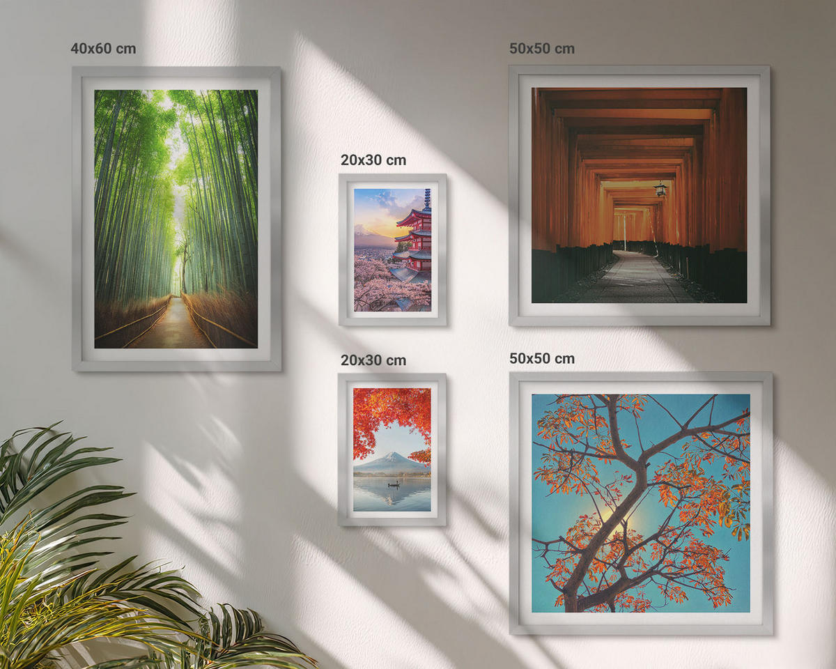 WANDBILDER 5er Set - 50x50 cm & 20x30 cm & 40x60 cm Silberner Rahmen - Meerblick, farbenfrohe Häuser - Silberfarben, Kunststoff (40/60cm) - ArtPrintCave