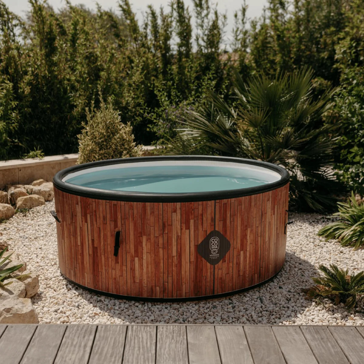 POOL Aufblasbar Ibiza – 180 cm Durchmesser – 1100 Liter – Echtholz-Optik - Braun, Kunststoff (180/70/70cm) - COCO SPA