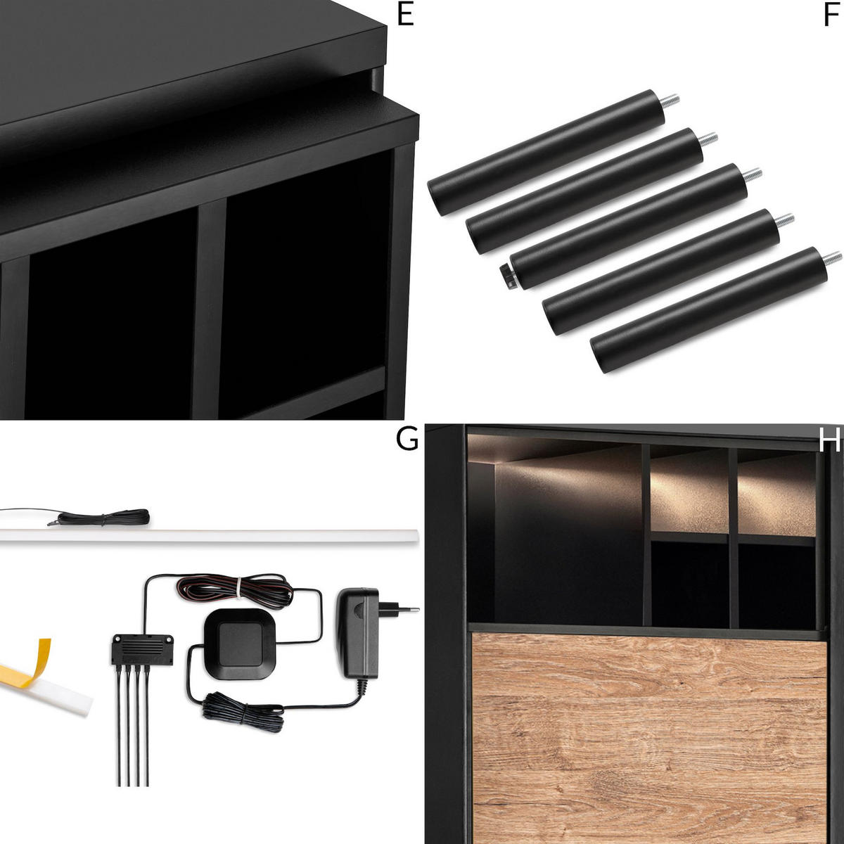 REGALE LOFTY Weineinlage, schwarz / Eiche natur - Eichefarben/Schwarz, Holzwerkstoff (52/135/41cm) - KONSIMO®