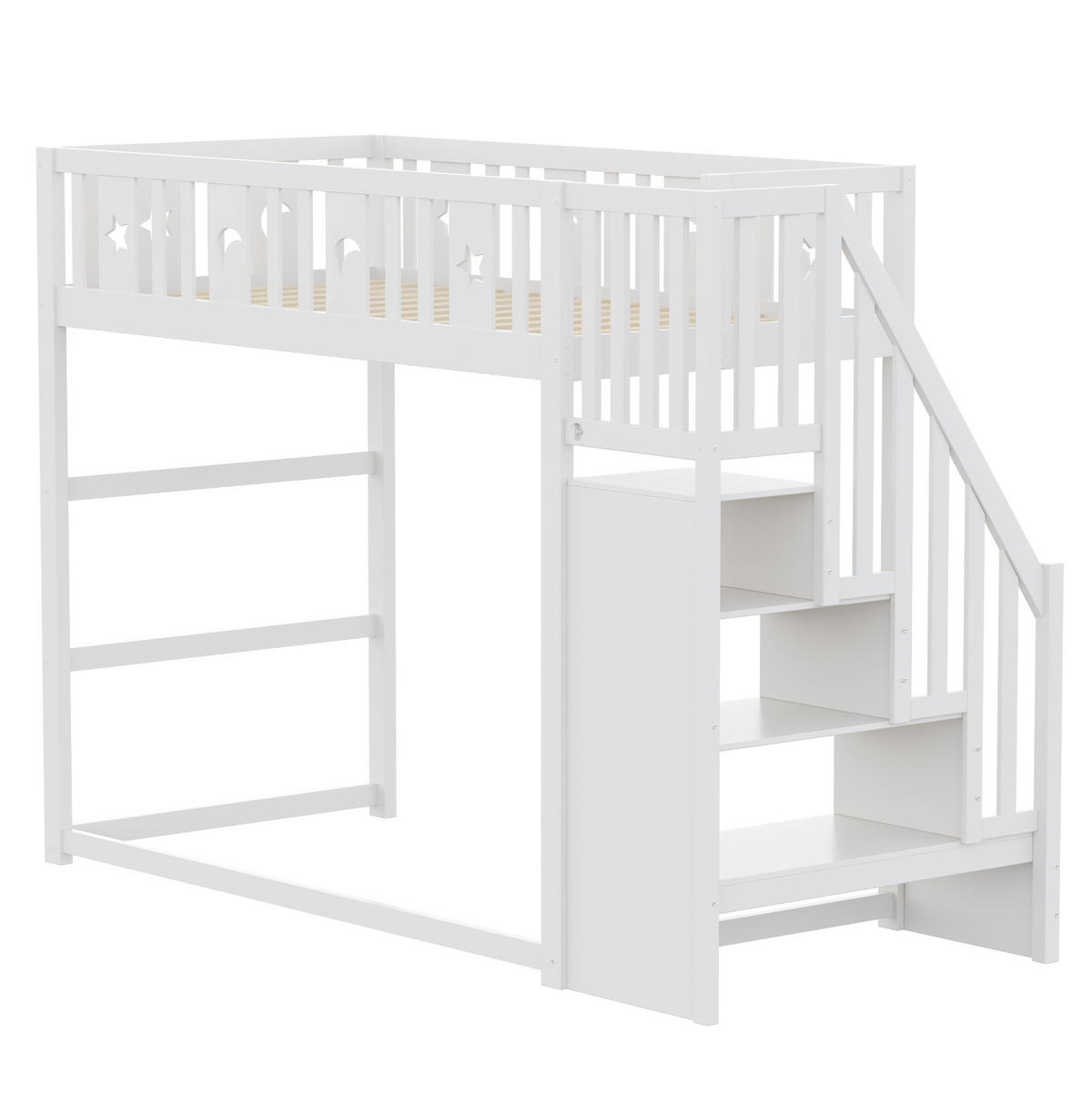 HOCHBETT 90/200 cm mit Treppe, Regalen und Sofabereich, Weiß - Weiß, Holzwerkstoff (90/200cm) - Redom