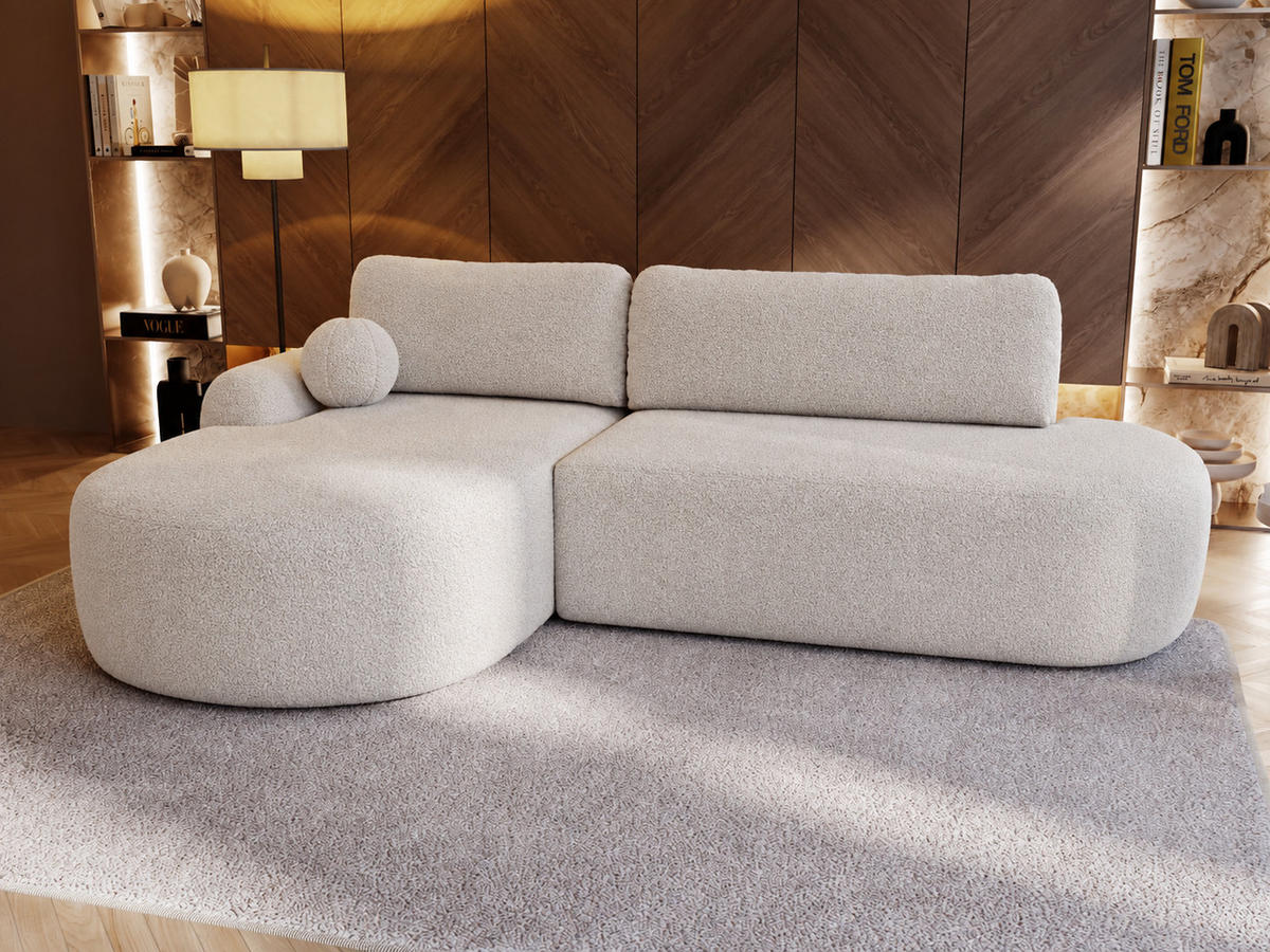 ECKSOFA Aurio O Bouclé-Stoff Weiß Links - Weiß, Holz/Textil (271/177cm) - Graingold