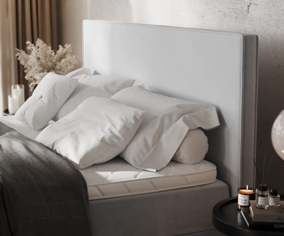 BOXBETT Velma 160/200 cm Hellgrau im Paros Stoff - Hellgrau/Schwarz, Holz/Holzwerkstoff (160/200cm) - AltaBeds