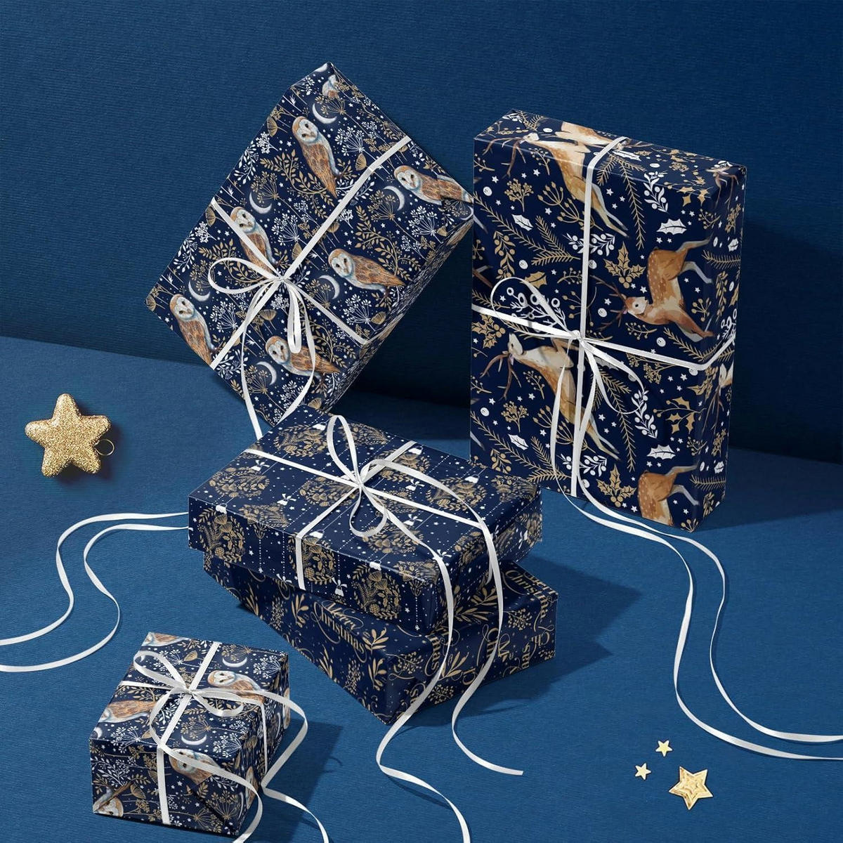 GESCHENKPAPIER 4 Rollen Set Kraftpapier Weihnachtsmotive 43,2 cm x 3 m - Multicolor, Papier (4/44/15cm)