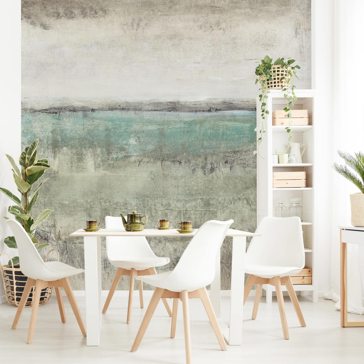 FOTOTAPETE Horizont über Türkis I 288/288 cm - Türkis, Papier (288/288cm) - Bilderwelten