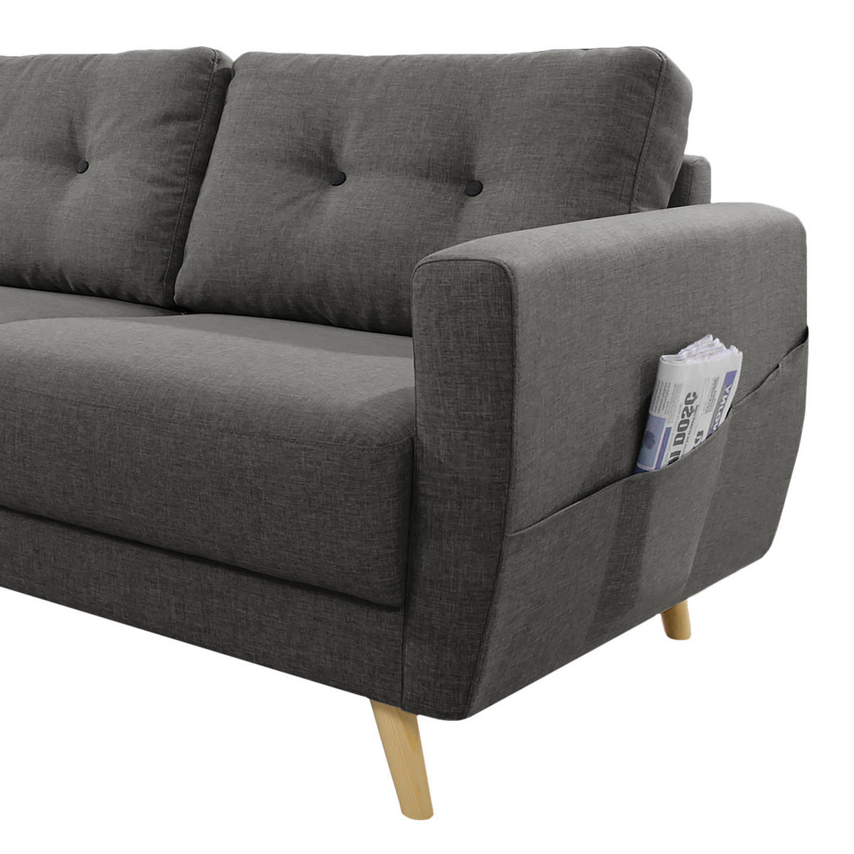 ECKSOFA mit Longchair - Hellbraun/Grau, Holz/Textil (233/148cm) - home24