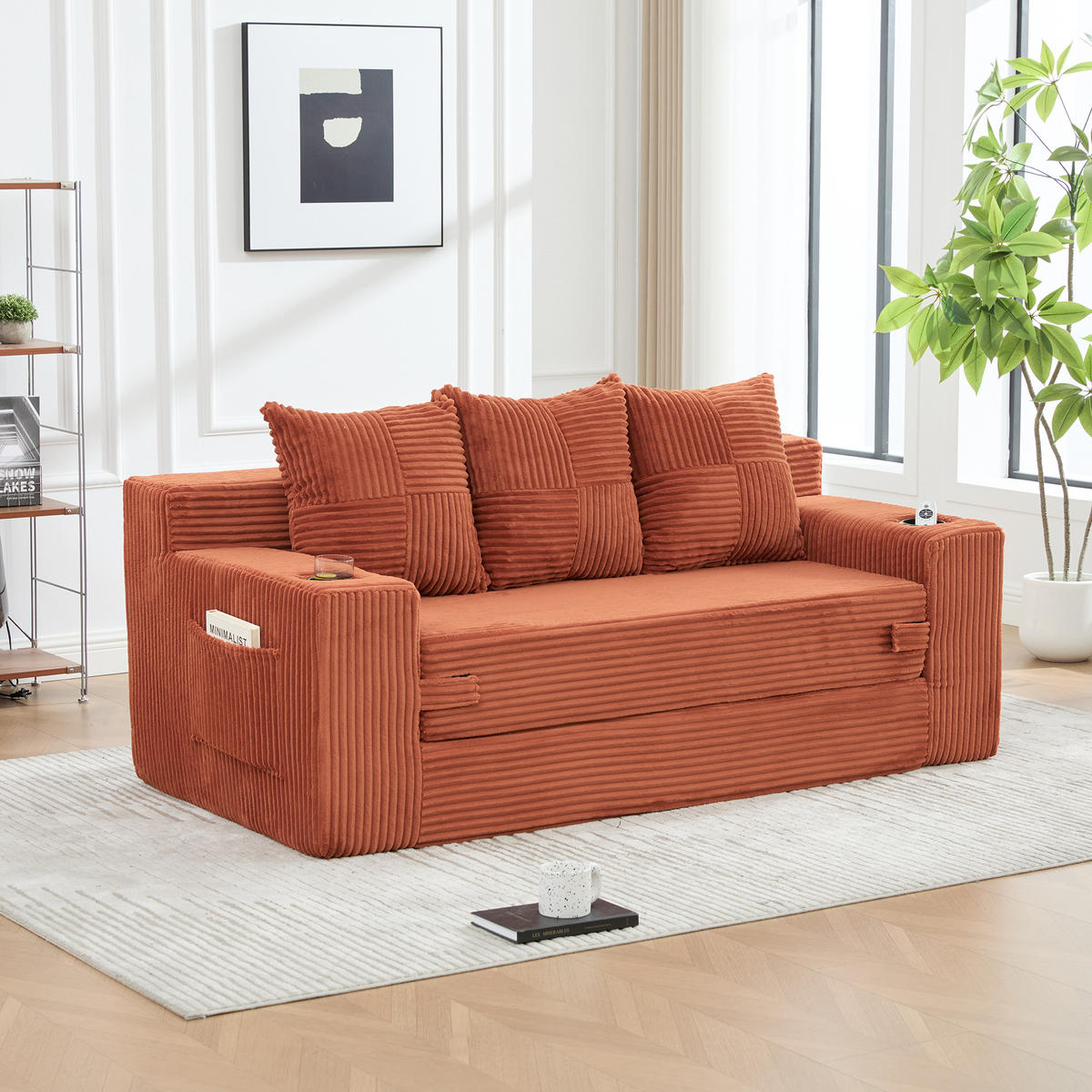 SCHLAFSOFA Modular mit Getränkehaltern und Seitentaschen, DE-42913, Orange - Orange, Textil (172/64/87cm) - ComfortXL