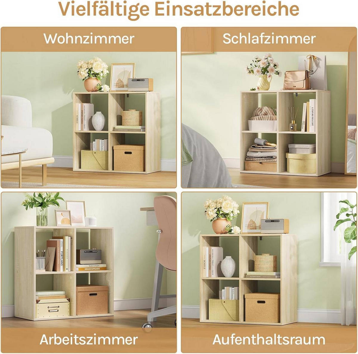 REGALE Bücherregal mit 4 offenen Fächern, 60x60x29 cm, Helle Eiche - Eichefarben, Holzwerkstoff/Kunststoff (60/60/29cm) - Woltu