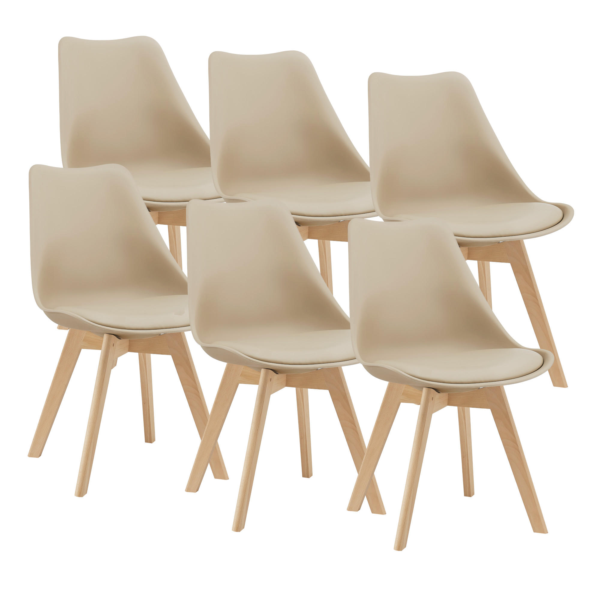 ESSZIMMERSTUHL-SET 6 TLG. Fläten - Beige, Leder (49/81/57cm) - [en.casa]