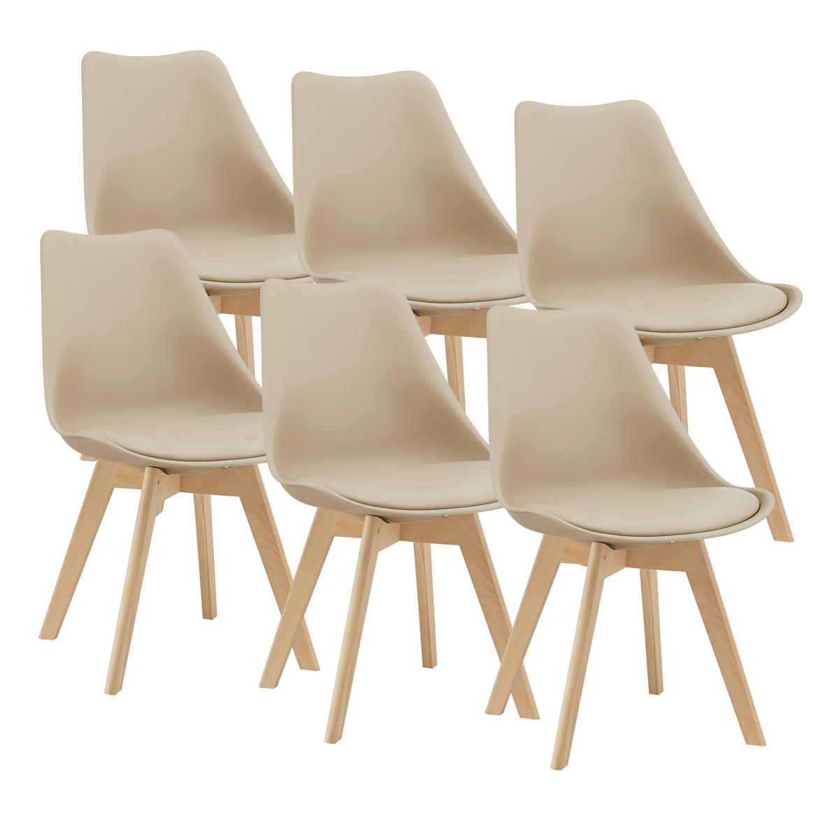 ESSZIMMERSTUHL-SET 6 TLG. Fläten - Beige, Leder (49/81/57cm) - [en.casa]