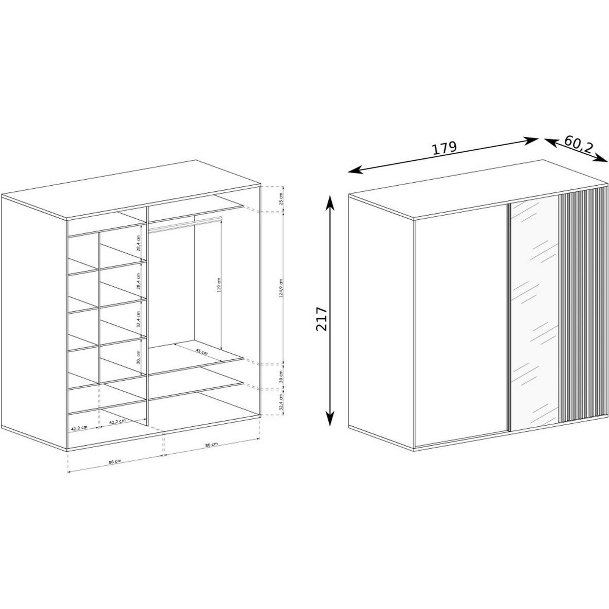 SCHWEBETÜRENSCHRANK Caya mit zwei Türen und Spiegel, 180 cm - Eiche Artisan, Holzwerkstoff (180/217/60cm) - Beautysofa