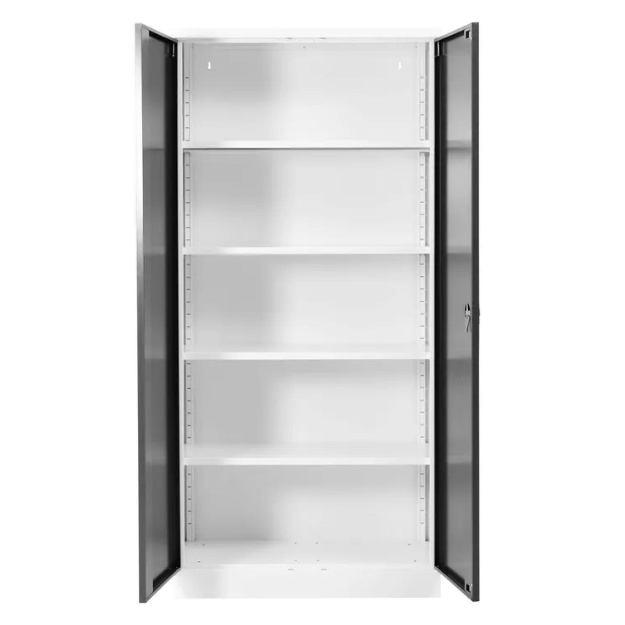 STAHLSCHRANK Bee mit 10 lackierten Fachböden 195x92x50 cm Korpusfarbe Verkehrsweiß Frontfarbe Schwarz - Schwarz, Metall (92/195/50cm)