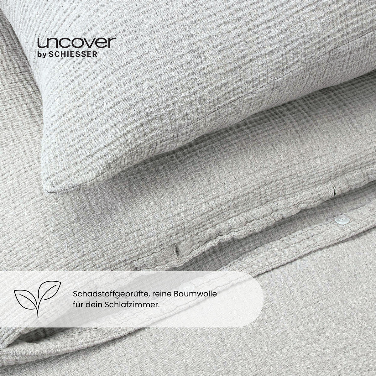 BETTWÄSCHESET Lennox - Musselin - 2-teilig - 135x200cm - Hellgrau - Hellgrau, Textil (135/200cm) - Uncover by Schiesser