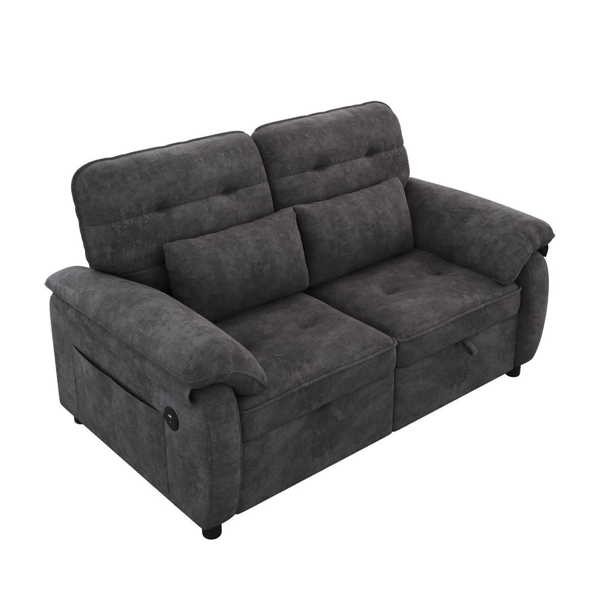 SCHLAFSOFA DE-33203 3-in-1 ausziehbar mit USB und Type-C Grau - Grau, Metall (142/86.5/90cm) - ComfortXL