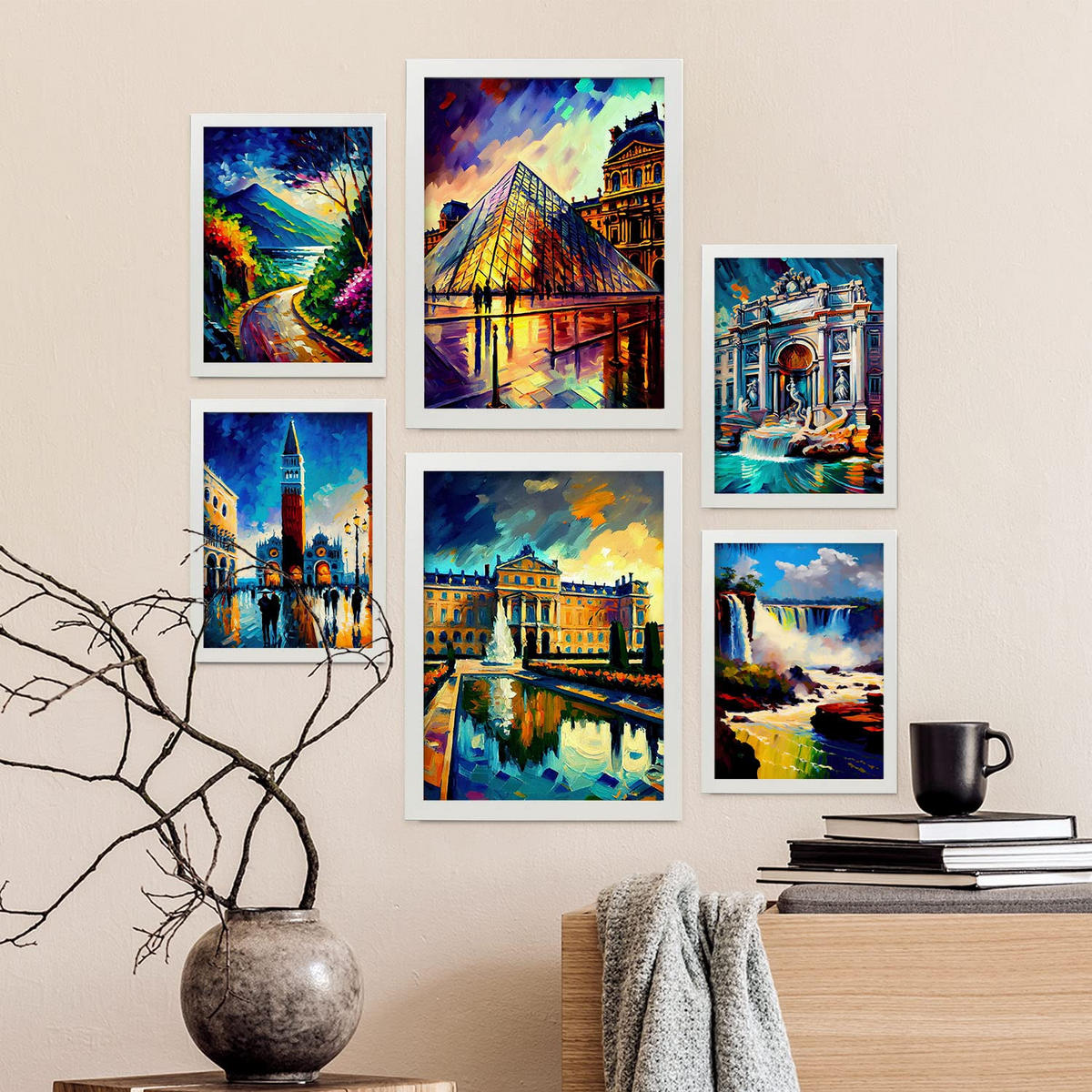 POSTER Set Mit 6 Winkel Im Ölgemälde Stil A3 & A4 Weißer Rahmen - Weiß, Papier (29/3cm) - Nacnic