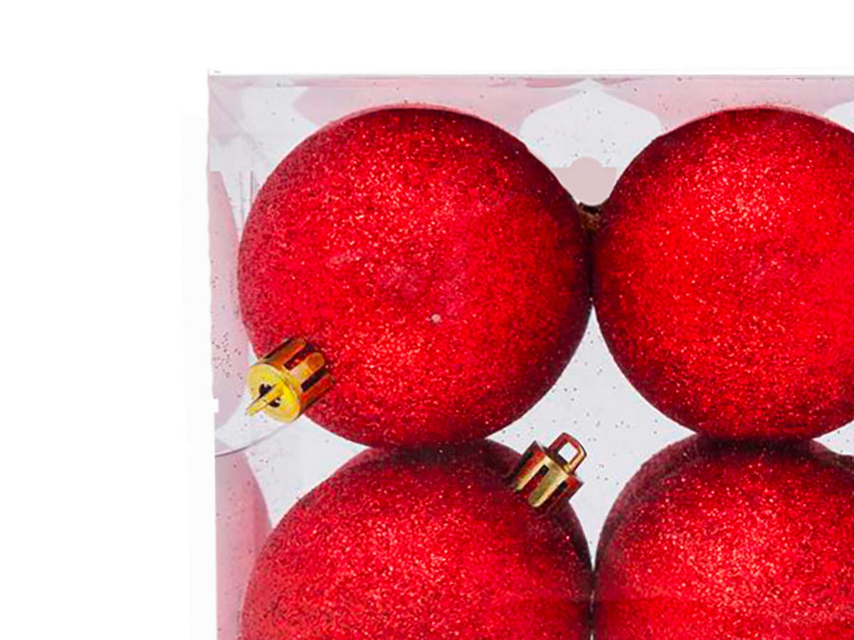 WEIHNACHTSORNAMENTE 12er-Set Ornamente rot mit Glitzer 4 cm - Rot, Kunststoff (4/4/4cm) - LAALU