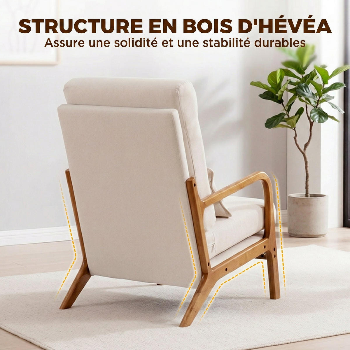 SESSEL DE-13363 hohe Rückenlehne & Lendenkissen Creme - Creme, Holz (64/93/86cm) - ComfortXL