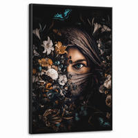 LEINWAND Bilder mit Rahmen - Frau - Luxus - Blumen - Schmetterling - Porträt - 60x90 - Schwarz, Textil (60/90cm) - MuchoWow