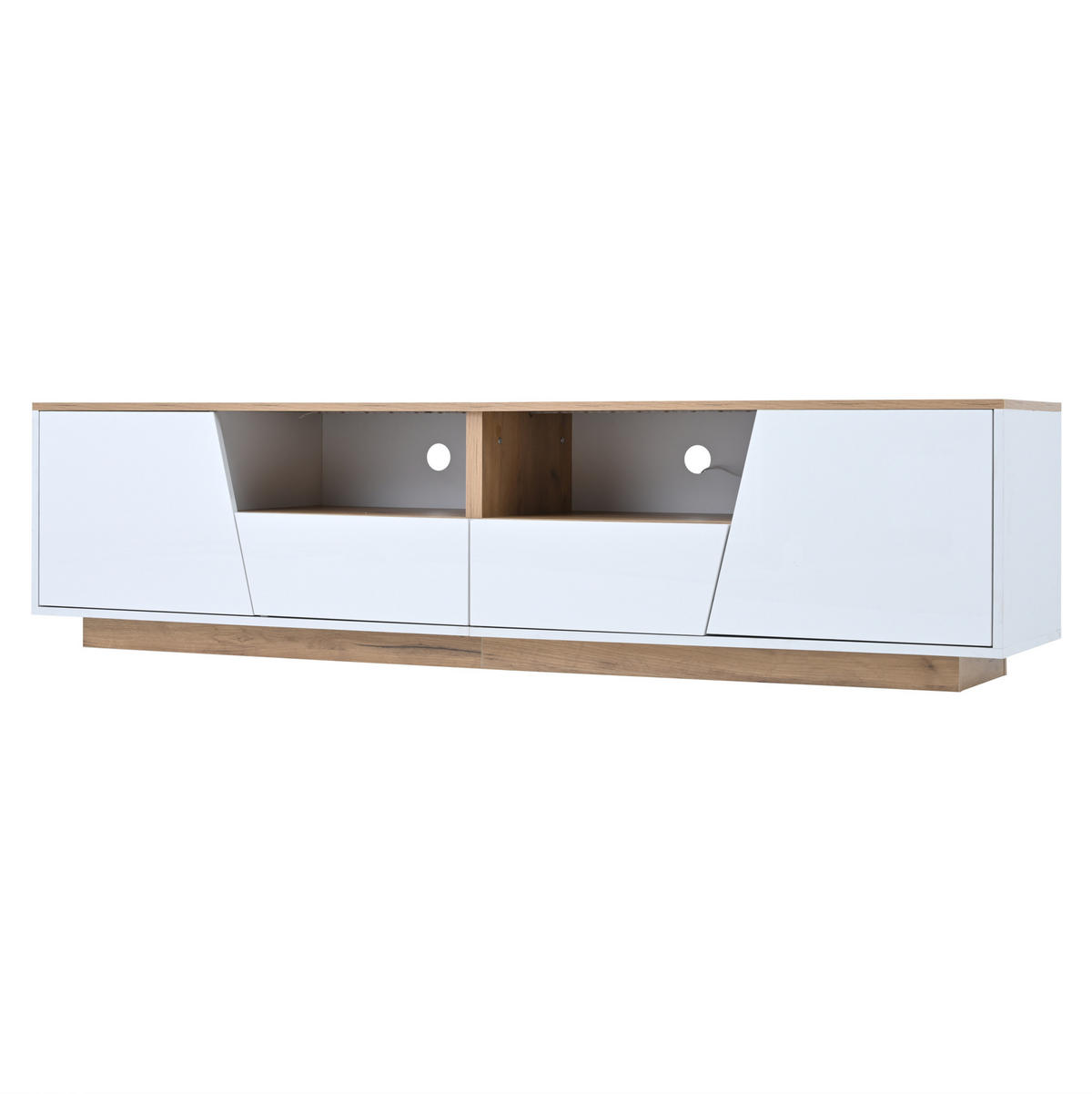 TV-SCHRANK mit LED 180 x 40 x 46 cm Hochglanz Weiß Holzoptik - Weiß, Holzwerkstoff (40/46/180cm) - Beauniv