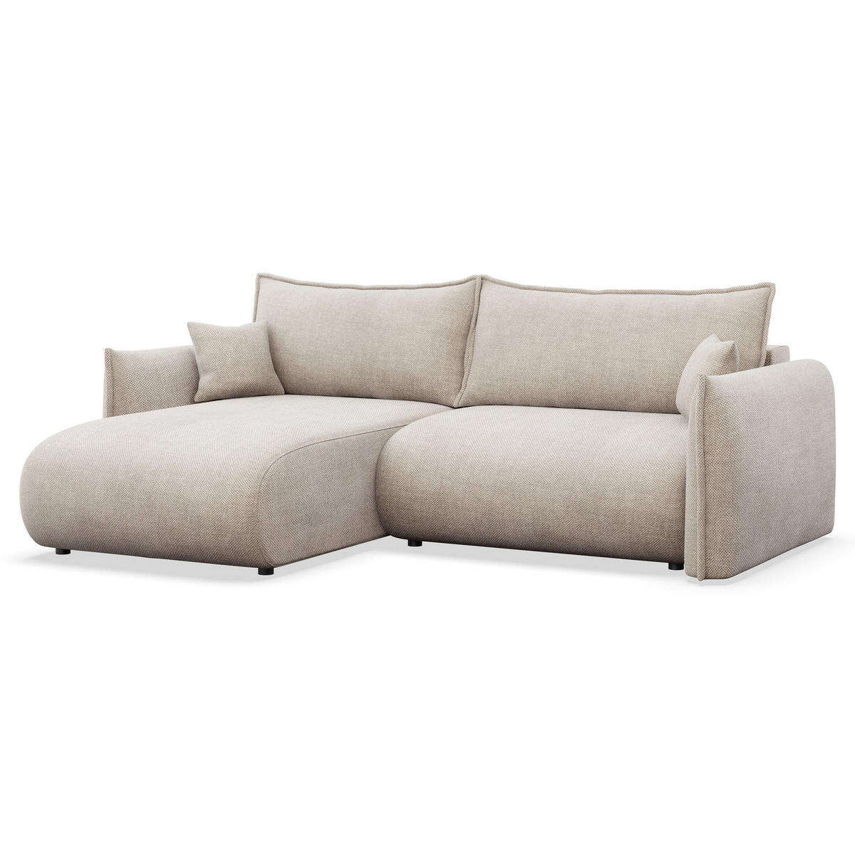 ECKSOFA Cushi Hellbeige-Chenille - Ecru/Schwarz, Kunststoff/Textil (252/183cm) - Selsey
