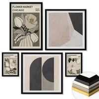 WANDBILDER 5er-Set - 50x50 cm & 20x30 cm & 40x60 cm Schwarzer Rahmen - Kingston Seoul Retro-Blumen - Schwarz, Kunststoff (40/60cm) - ArtPrintCave
