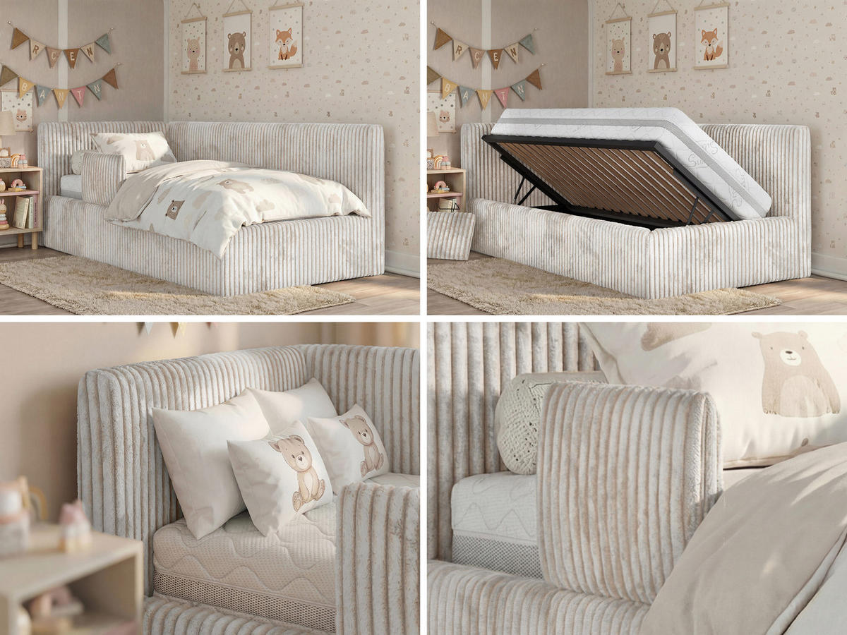 POLSTERBETT TILVO ALTA 90/200 - Beige Cord - Taschenfederkernmatratze - Links - Beige, Textil (90/200cm) - MKS