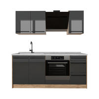 SINGLEKÜCHE R-Line, Anthrazit Hochglanz/Goldkraft Eiche, 180 cm Arbeitsplatte Marmor - Honigeiche/Schwarz Hochglanz, Holzwerkstoff (180/206.8/60cm) - Vicco