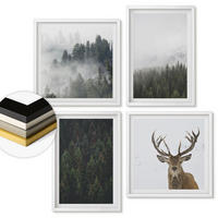 WANDBILDER 4er-Set - 50x50 cm & 40x60 cm Weißer Rahmen - Grüne Wälder, neblige Landschaft - Weiß, Kunststoff (50/50cm) - ArtPrintCave