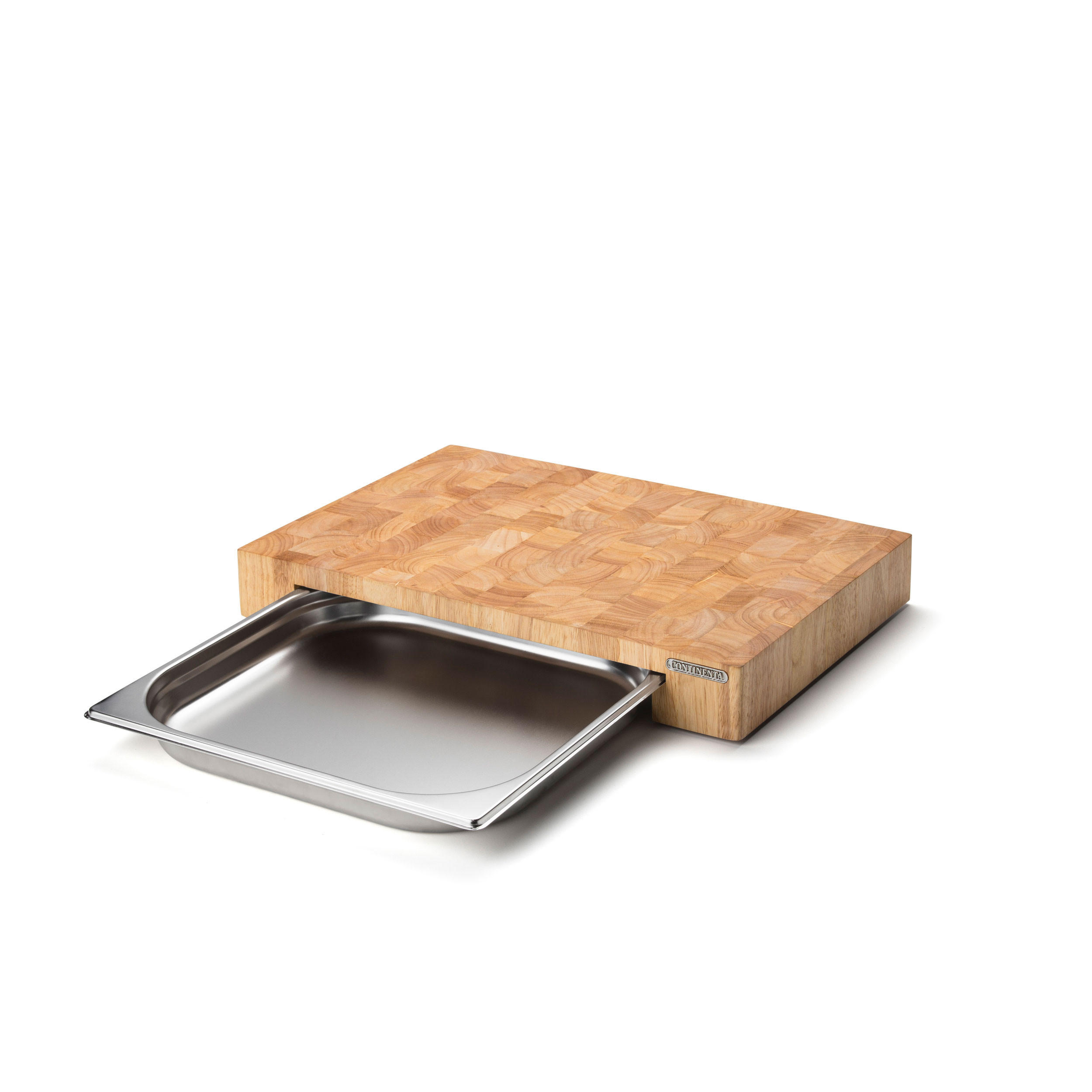 SCHNEIDEBRETT mit Edelstahl-Schublade, Gummibaumholz, 48 x 32.5 x 6.5 cm - Braun, Holz (32.5/48cm) - Continenta