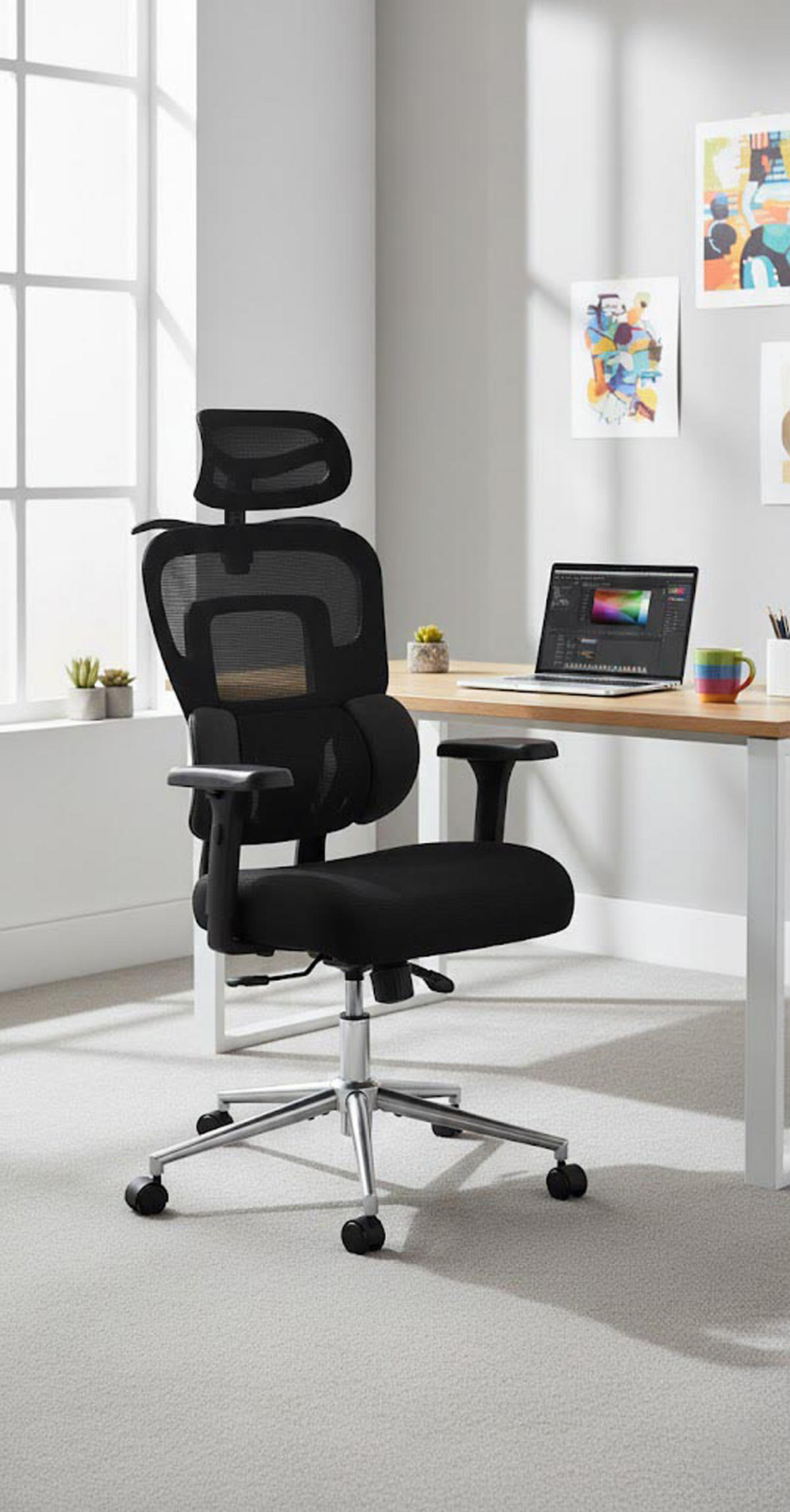 BÜROSTUHL Pryme schwarz - Chromfarben/Schwarz, Kunststoff/Metall (67/130/66cm) - TPFLiving
