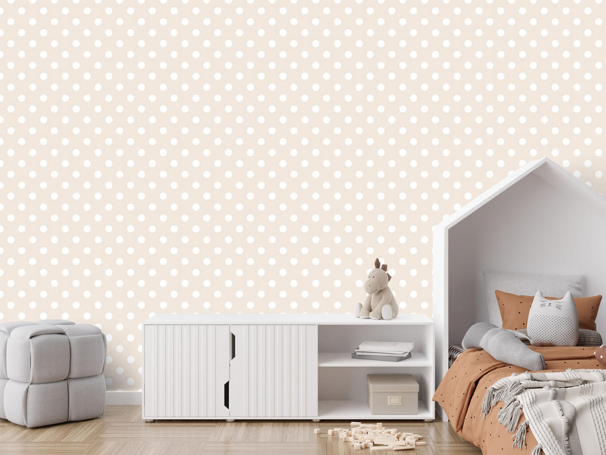 VLIESTAPETE Weiße Punkte im Boho-Stil – Beige, Weiß – 50x1000 cm - Beige/Weiß, Papier (50/1000cm) - Muralo