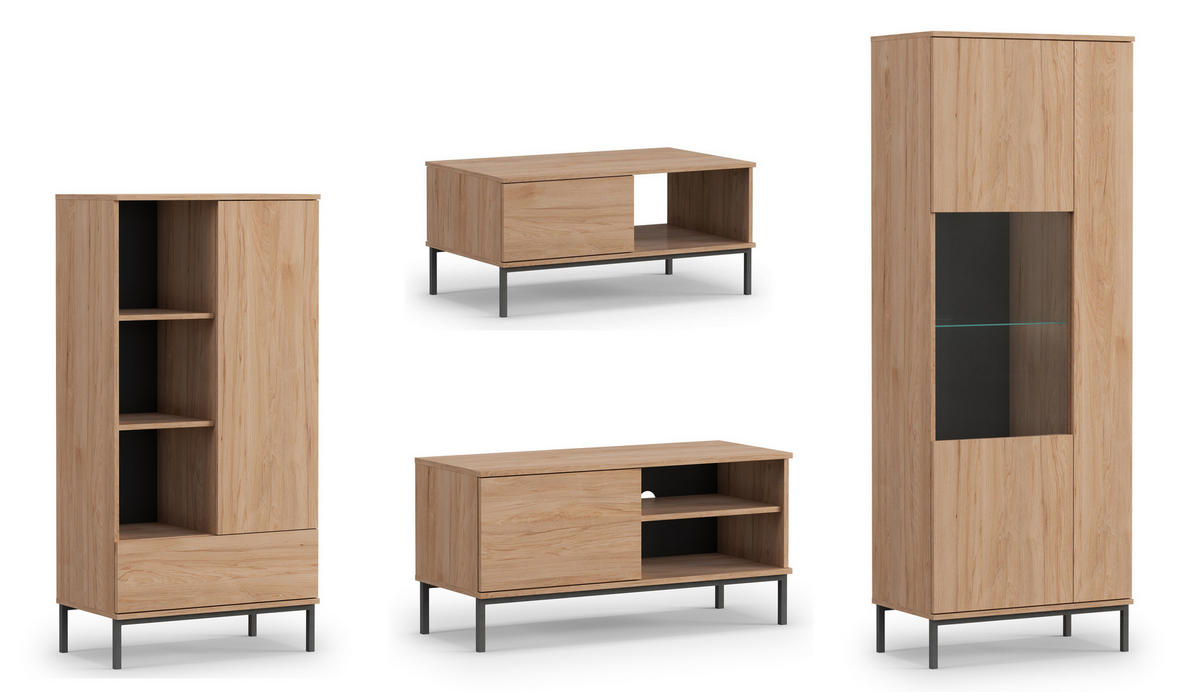 WOHNWAND Queba 1 Hikora 240/190/60 cm Funktional Modern - Hellbraun, Holzwerkstoff/Kunststoff (240/190/60cm) - AX Living