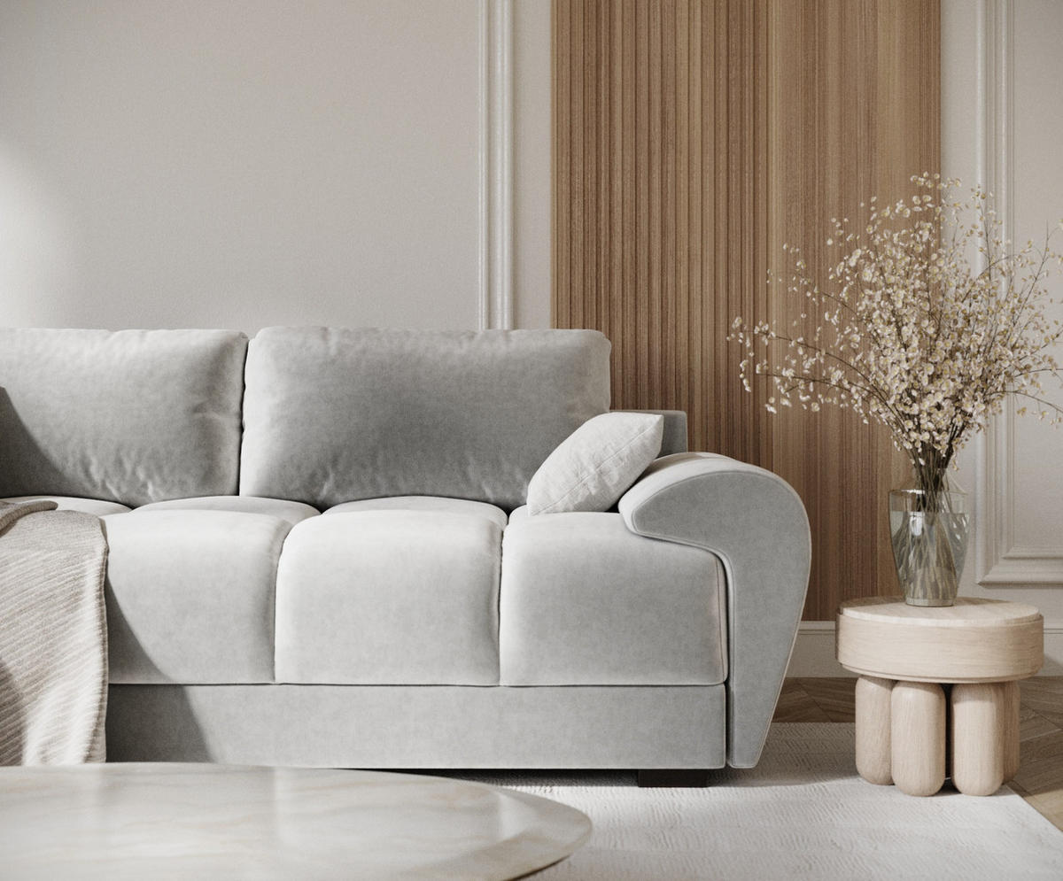 3-SITZER SOFA Peebles Creme Samtstoff - Creme/Schwarz, Holz/Holzwerkstoff (244/90/101cm) - Maison de Reve