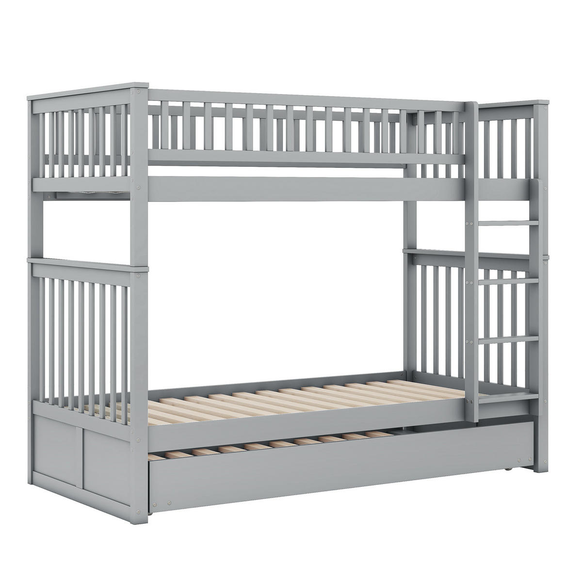 ETAGENBETT 90/200 cm in Grau mit Ausziehbett und Treppe - Grau, Holz (90/200cm) - BEAOK