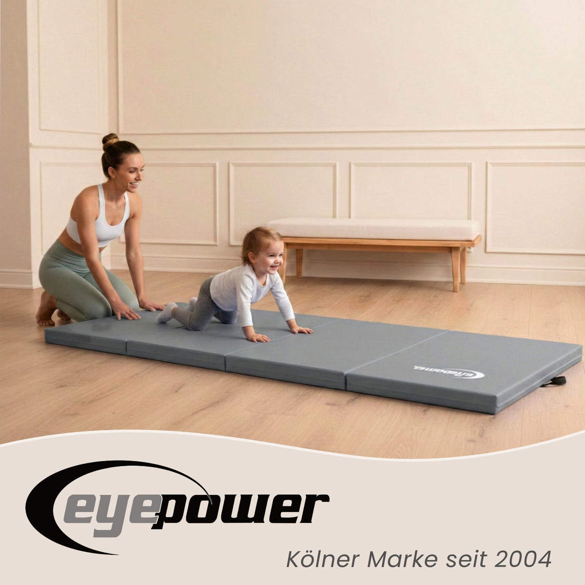 GYMNASTIKMATTE zum Wenden - 180/60/5 cm Faltbare Turnmatte - Grau, Kunststoff (60/180cm) - eyepower