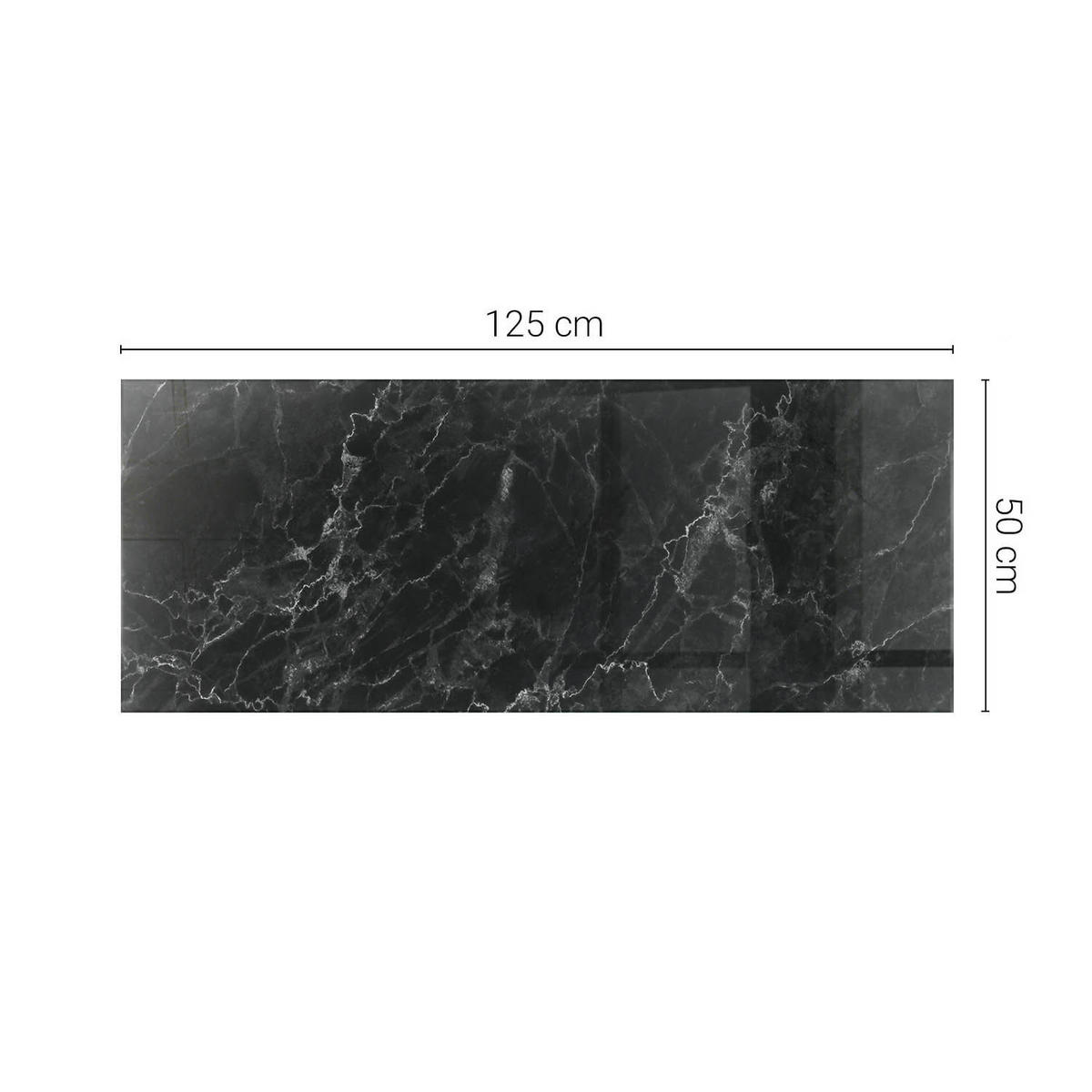 TISCHPLATTE 125x50 cm Marmoriert mit Aderung - Schwarz/Grau, Glas (125/50/0.4cm) - TULUP