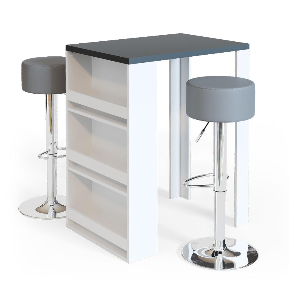 BARTISCH-SET Anthrazit/Weiß 57 x 80 cm mit 2 Barhockern - Anthrazit/Weiß, Holzwerkstoff (57/106/80cm) - Vicco